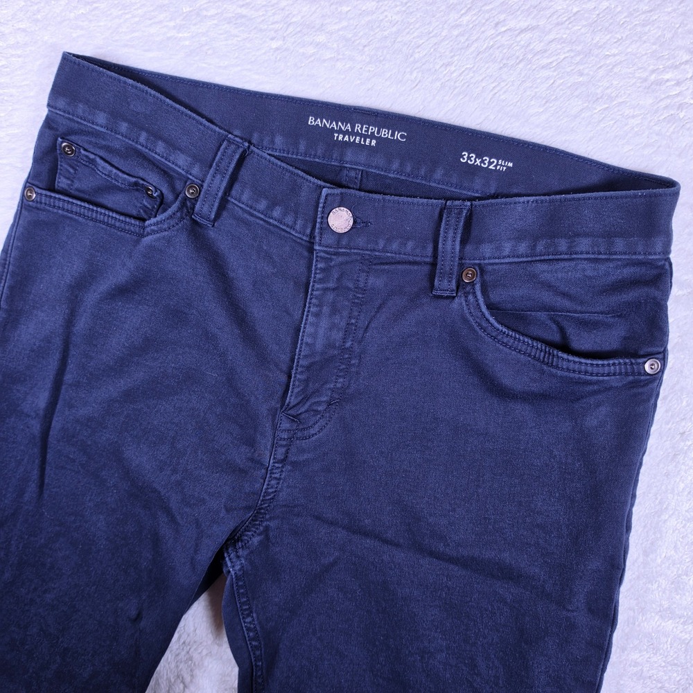 Banana Republic Slim Traveler Mens 33x32 Navy Blue Stretch 488420-00